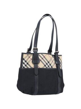 BURBERRY Nova Check Tote Bag Canvas Beige Silver